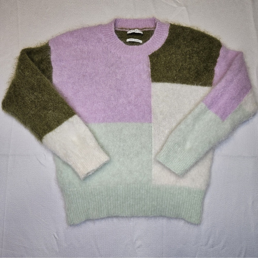 Sandro Paris Mohair Colorblock Sweater Purple Green Made in Italy‎